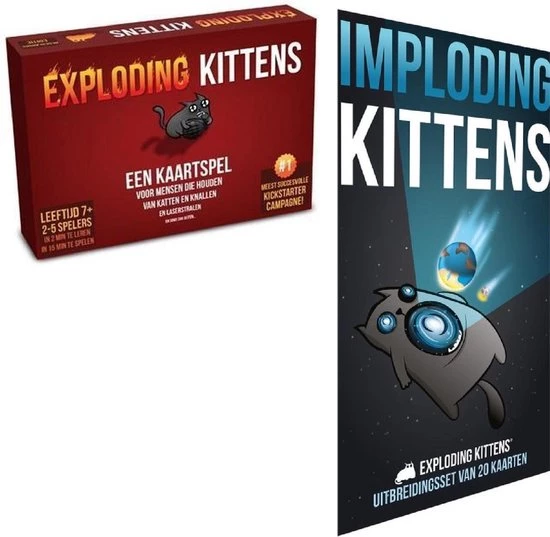 Asmodee Duo Pack - Exploding Kittens + Uitbreiding Imploding Kittens 3 Asmodee Duo Pack - Exploding Kittens + Uitbreiding Imploding Kittens
