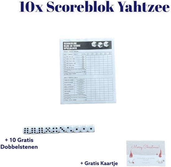 FG Yathzee Scoreblok 10 Stuks + 10 Dobbelstenen - Scoreblok - Spelletjes - Dobbelspel 3 FG Yathzee Scoreblok 10 Stuks + 10 Dobbelstenen - Scoreblok - Spelletjes - Dobbelspel